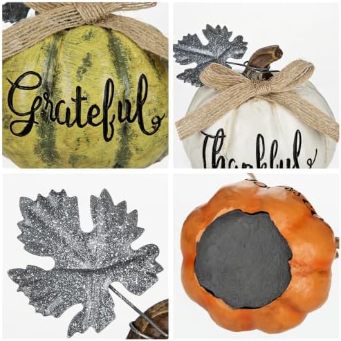 DILATATA Fall Pumpkins Decoration 3Pcs Resin Pumpkins Thanksgiving Fake Pumpkin Figurines Mini Carved Pumpkin for Home Harvest Halloween Thanksgiving Rustic Farmhouse Table Centerpiece Shelf Mantel