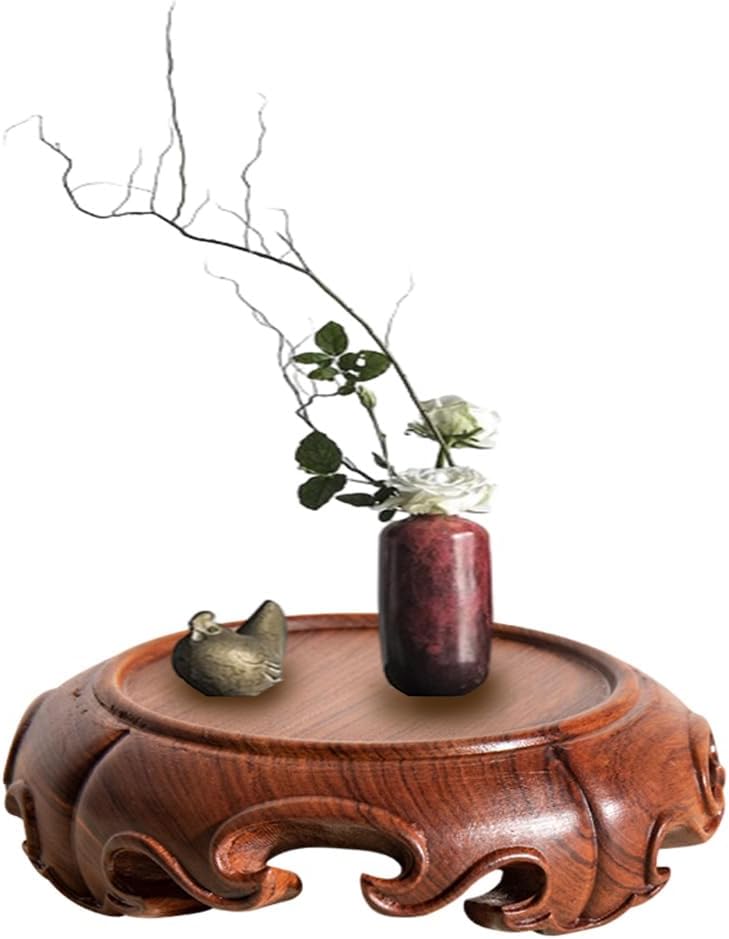 Asian Round Solid Wooden Display Pedestal Base Vase Buddha / Rosewood / 1.9" L x 1.9" W x 1.3" H