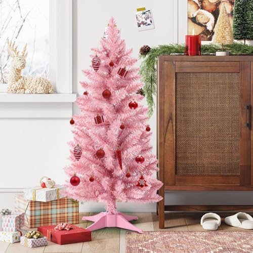3ft Artificial Christmas Tree, Mini Xmas Pine Tree with 4-Leg Stable Plastic Base, Small Tabletop Christmas Tree for Home Office Holiday Party Indoor Decoration