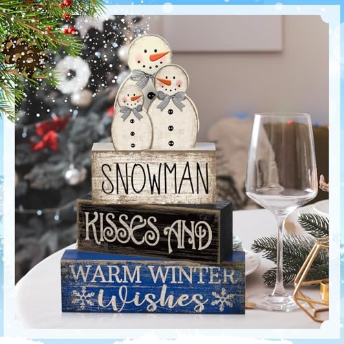 Lineshading 4 Pcs Wooden Snowman Tiered Tray Decor Winter Signs Home
