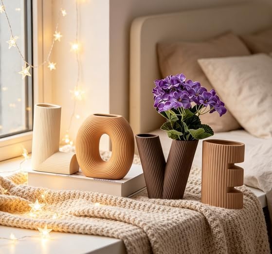 Love Vases Ceramic Flower Vases Trendy vases for Flower Decor Entryway Decorative / Brown / Set of 4
