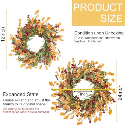 Artgar Fall Wreath, 24 Inch Fall Wreaths for Front Door