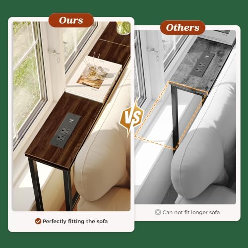 SUPERJARE 110.2 inch Narrow Behind Couch Table with Charging Stations