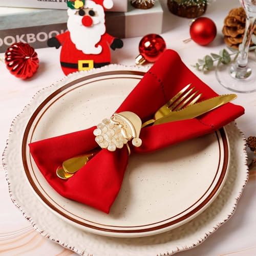 wonlex Christmas Napkin Rings Set of 6, Metal Golden Napkin Ring Serviette Buckles Holder for Table Decoration, Wedding, Christmas Place Setting(St.Nicholas)