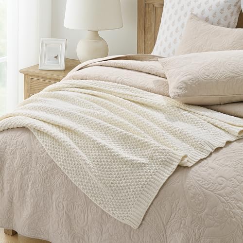 EVERGRACEHOME Chunky Chenille Knit Throw Blanket, 50 x 60, Ivory White