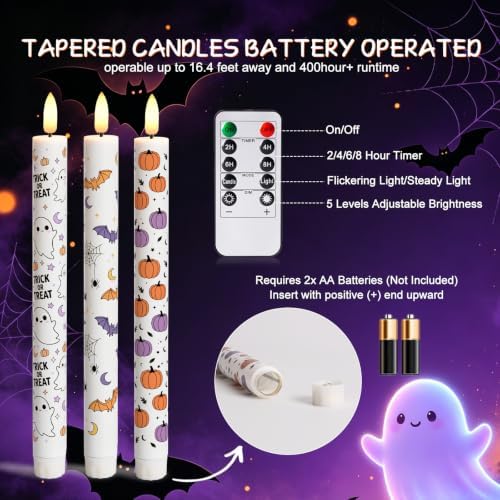 Cute Halloween Decor Indoor, Halloween Flameless Taper Ghost Candles, 6Pc
