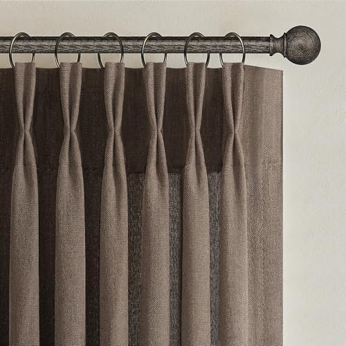Extra Long 108 Inch Dark Brown Floor to Ceiling Curtains for Living Room, Memory Shape Pinch Pleated Thick Linen Modern