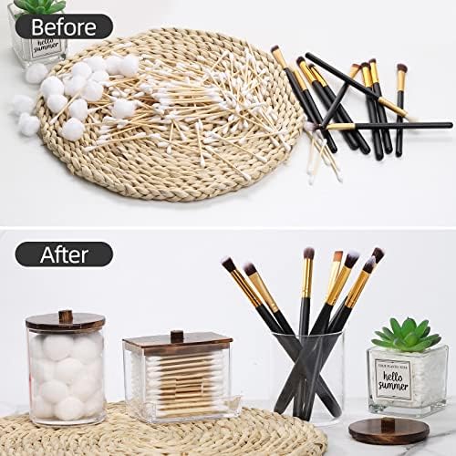 Tbestmax 3 Pack Qtips Holder Bathroom Container, 10 oz Cotton Ball/Swabs Dispenser, Apothecary Jar Organizer for