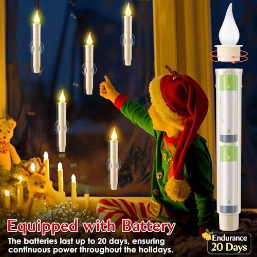 Enhon 18Pcs Dusk to Dawn Christmas Window Candles with Battery, Suction Cup