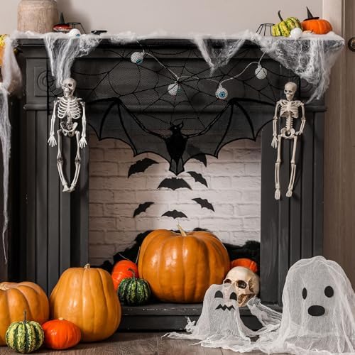 Pangda Halloween Spider Web Mantle Scarf Black, 22.4x36.6inch, Large Bat