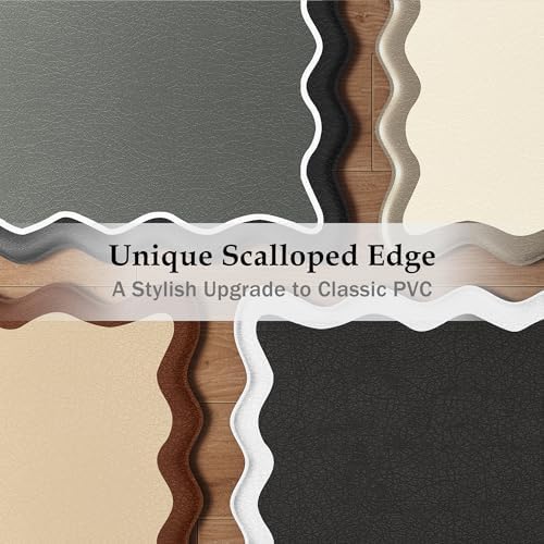 Arenarug Scalloped Kitchen Mats for Floor, Black White Kitchen Rug Set of 2