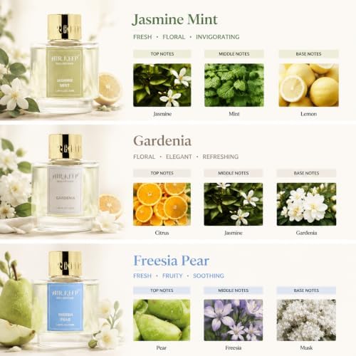 Airkeep Reed Diffuser Set of 3, Jasmine Mint Gardenia Freesia Pear Oil Reed Diffusers for Bedroom Living Room Office