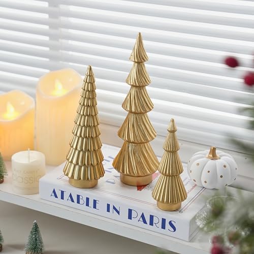 FESTGLOX Gold Christmas Tree Decor, Small Resin Christmas Tree Figurines