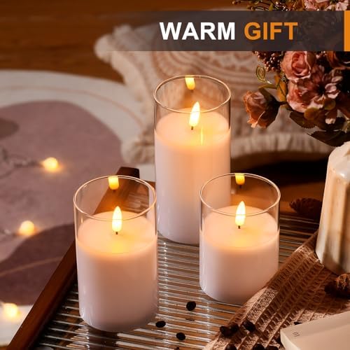 Tyawon Glass Battery Operated LED Flameless Candles with Remote and Timer, Real Wax Candles Warm Color Flickering Light