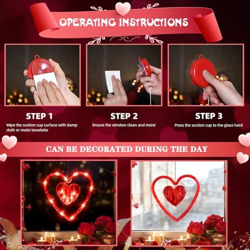 LOLStar 3 Pack Valentines Day Window Lights Decor with Timer Battery Operated Red Heart-Shaped Window Decor Silhouette Sucker LED Lamp Slow Fade Mode Hanging Lights for 2026 Holiday