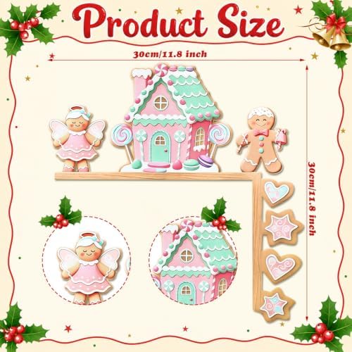 Yaocom 11.8 x 11.8 Metal Happy Christmas Door Topper, Pastel Gingerbread