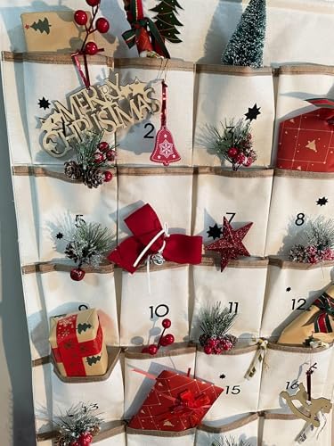 STKMELON Christmas Advent Calendar with Pockets Wall Hanging Bag for Home Xmas Countdown Decoration(Countdown to Christmas)