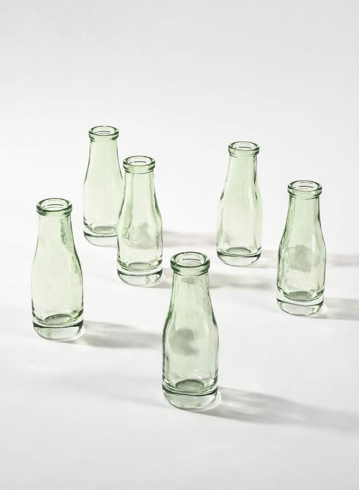 Mini Glass Bud Vase / Green / Set of 6
