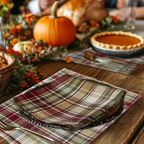 COTTON CRAFT Harvest Plaid Cloth Napkin - 12 Pack 100% Cotton Dinner Napkin