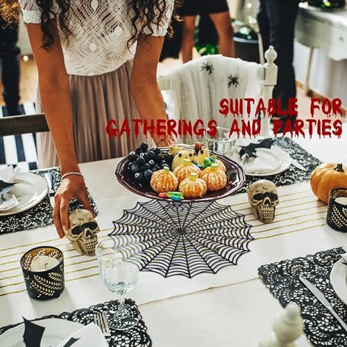 8 Pcs Halloween Spider Web Placemats, Black, 15" Diameter