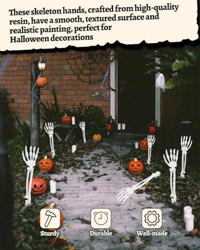 10 PCS Halloween Skeleton Hands with Lawn Stakes for Outdoor Decor