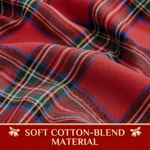 Softalker Christmas Ruffle Plaid Round Tablecloth, Red, 70" x 70"