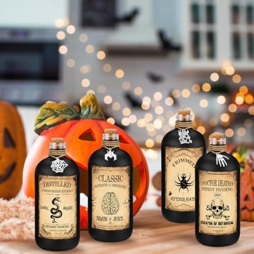 Uiifan 31 Pcs Halloween Potion Bottles Set with Cork, Black, 8.5 oz
