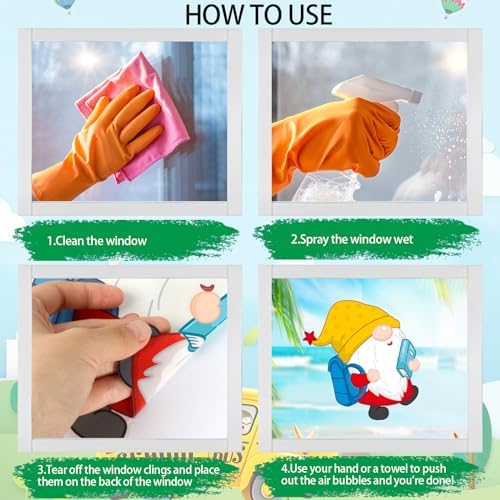 100 Pieces Double-Sided Back to School Gnome Theme Window Clings - Classroom Stickers and Decals for Glass Summer Decor