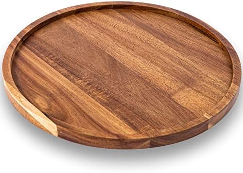 11.5 Inches Candle Holder Tray Home Decor, Round Wood Tray for Coffee Table, Small Wooden Serving Decorative Trays for Home