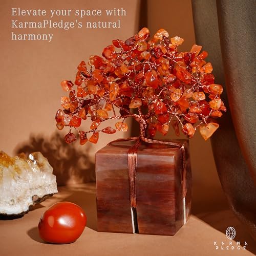 KARMAPLEDGE Chakra Tree of Life for Unique Gifts for Mom, Dad, Home and Office Decor, Handmade Carnelian Healing