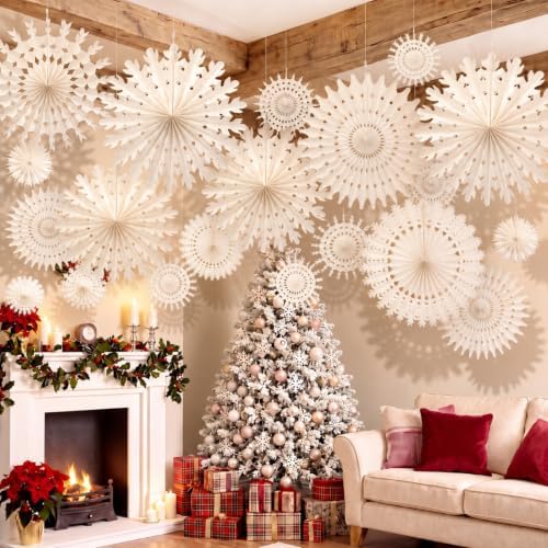 AmazingSpark 32 Pcs 20" Winter White Paper Snowflake Decoration