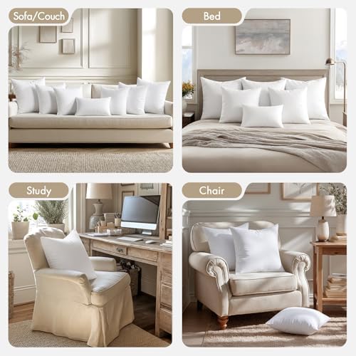MIULEE 12x12 Pillow Inserts 4 Pack, 100% Virgin Fiber Filling Throw Pillows