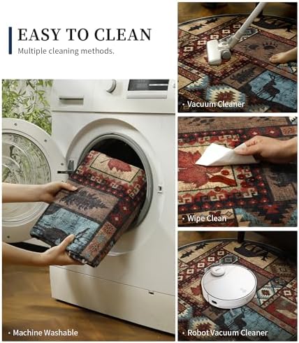 YIHOUSE Washable Rustic Cabin Round Rug, 6ft