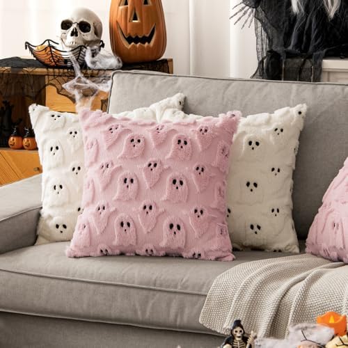 MIULEE Cream White Halloween Pillow Covers Cute Ghost Decor Set of 2 18x18