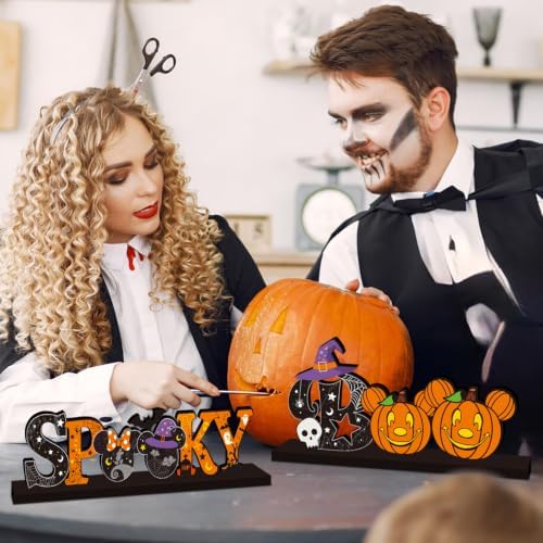 4pcs Halloween Table Decorations Mouse Wood Centerpieces