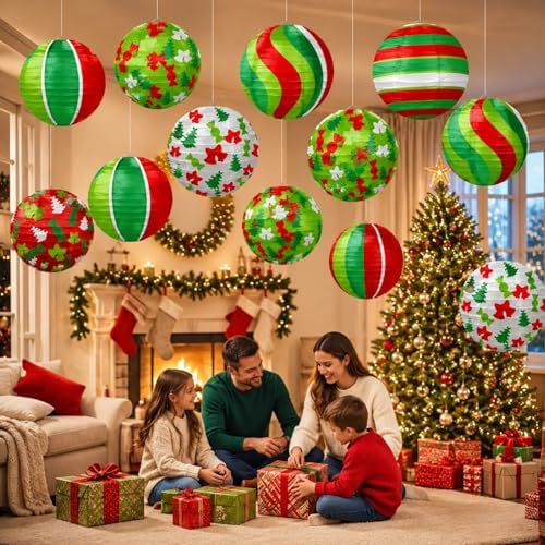 12PCS Hanging Christmas Paper Lanterns Decorations