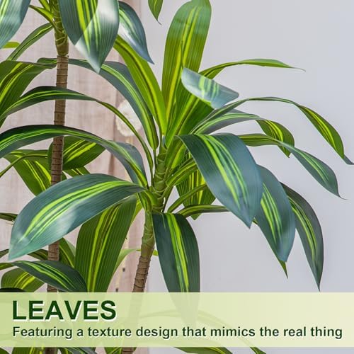 VIVATREES Dracaena Tree 5FT Artificial, 60in Tall Faux Dracaena Tree with 15.7 White Planter, Fake Potted Tree for