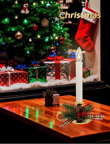 4PK Christmas Window Candle Light, 10" LED Golden Candlestick