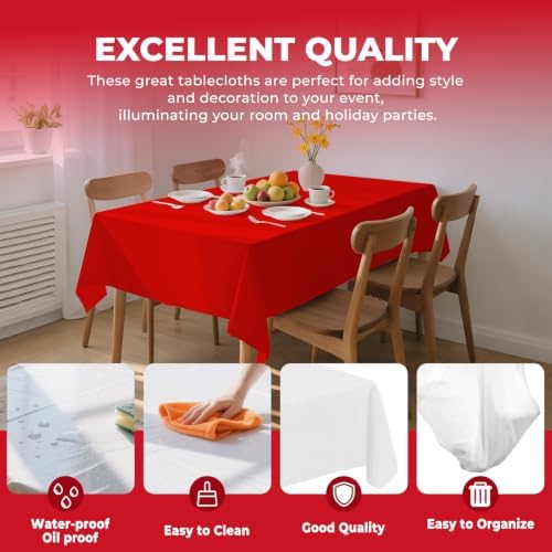 6 Pack Premium Disposable Plastic Tablecloth 54" x 108" Party Table Cloths Disposable for 6 to 8 Foot Tables Indoor or Outdoor Parties Birthdays Weddings Christmas Anniversary Buffet Table (Red)