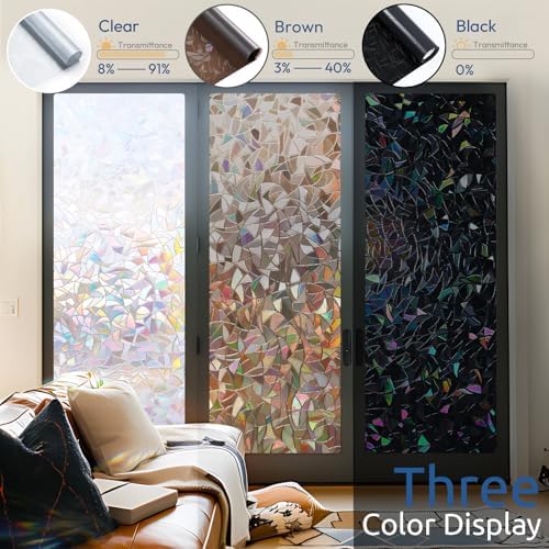 rabbitgoo Rainbow Window Privacy Film, Stained Cling, Brown, 23.6" x 118.1"
