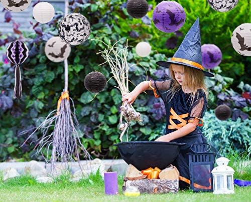 UNIQOOO 12pcs Halloween Paper Lanterns Set, Black White Purple