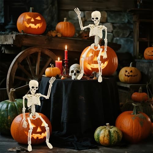 2 PCS 15.7" Posable Halloween Full Body Skeleton Decor with Movable Joints