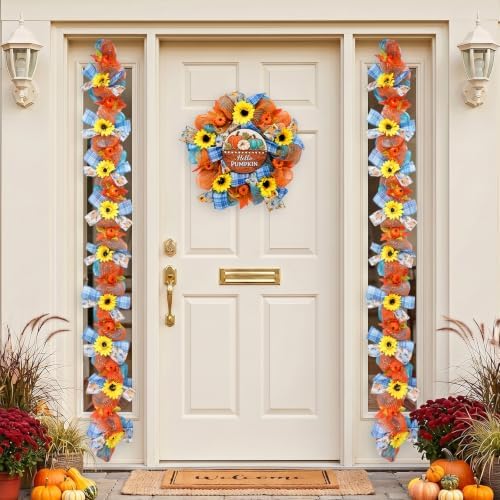 Fall Garland for Mantle 6FT Pumpkin Sunflower Mesh Autumn Decor
