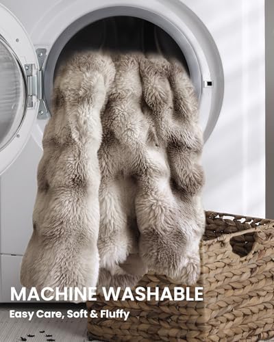 Ultra Soft Cozy Faux Fur Throw Blanket, Fuzzy Plush Thick Bubble Blanket, Oversize Luxury Fluffy Blanket for Couch