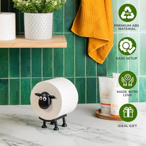 VELENTI Sheep Toilet Roll Holder - Funny Toilet Paper Holder Free Standing Bathroom Set - 3D Printed Black Sheep Loo
