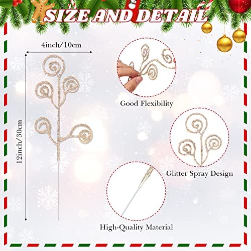 Ysleen 50 Pcs Glitter Tree Picks and Sprays Twigs Branches, Champagne