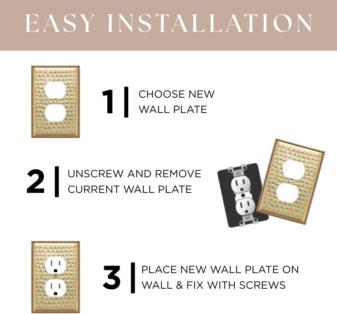 Monarch Abode Duplex Outlet Cover Plate – 1-Gang Brushed Gold Plug Wall Plates, Electrical Outlet Cover Plates