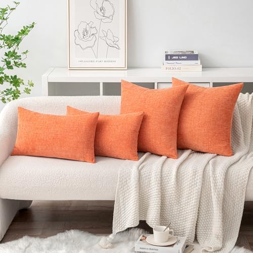 MIULEE Soft Chenille Throw Pillow Covers Coral Red 20x20 Inch Pack of 2