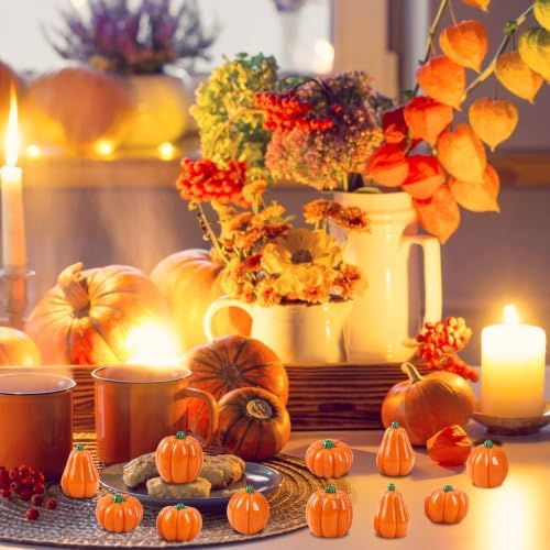 60Pcs Mini Artificial Pumpkins,Small Resin Pumpkins for Crafts