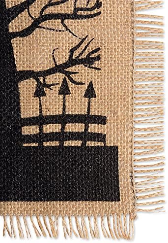 DII Halloween Primitive Style Burlap Tabletop Décor, Spooky Haunted House Jute, Table Runner, 14x113, Black & Tan